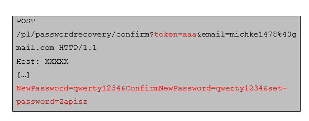Knowing a user's e-mail address, you can change their password by sending a request to the server