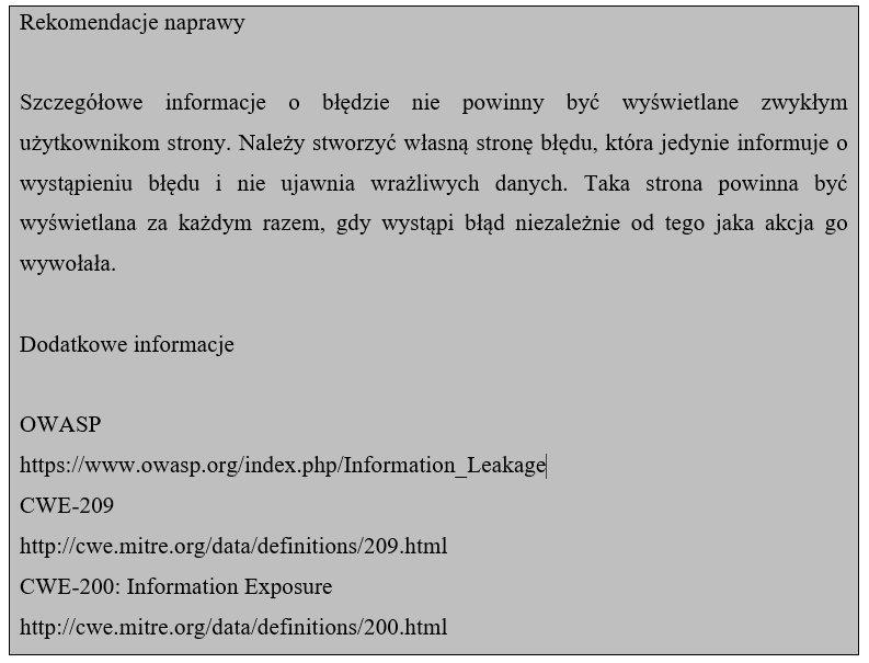 Beispielempfehlung für einen Fehler, bei dem detaillierte Fehlerinformationen angezeigt werden