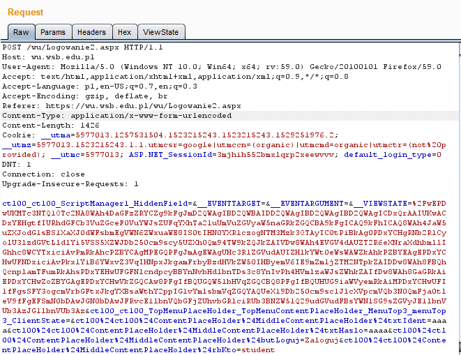 POST request to the application server for user authentication