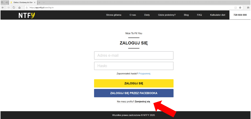 rejestracja nice to fit you aplikacja webowa