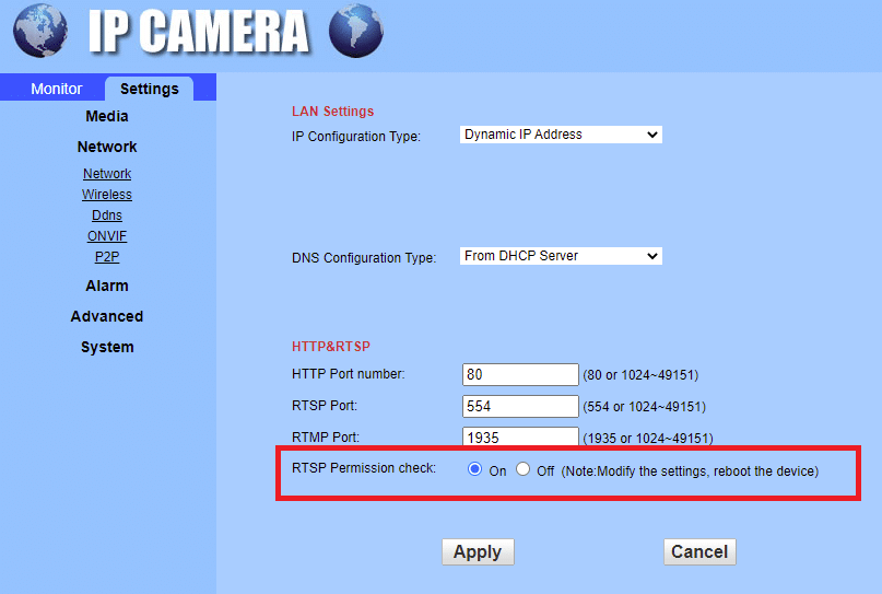 Caméra IP RTSP