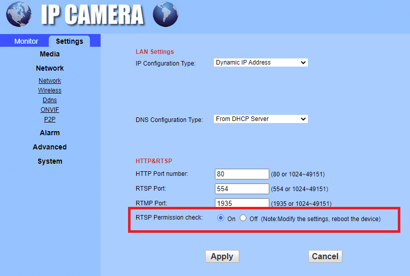 Telecamera IP RTSP